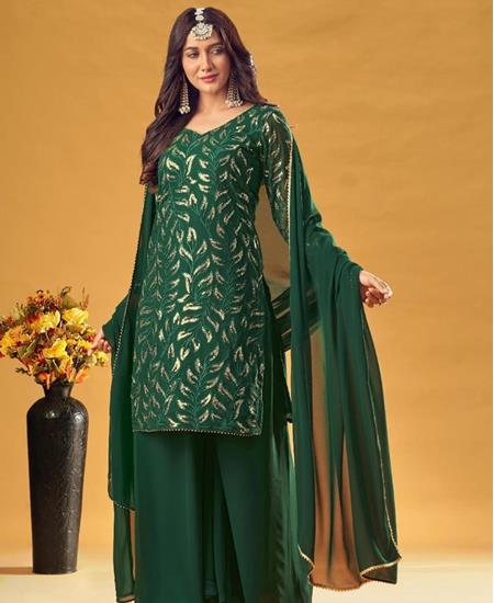 Picture of Superb Green Straight Cut Salwar Kameez