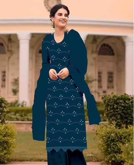 Picture of Elegant Teal Blue Straight Cut Salwar Kameez