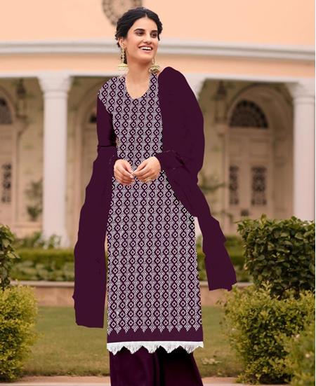 Picture of Lovely Wine Straight Cut Salwar Kameez