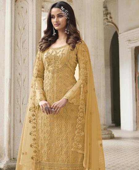 Picture of Classy Yellow Straight Cut Salwar Kameez