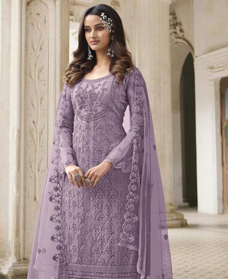 Picture of Resplendent Purple Straight Cut Salwar Kameez