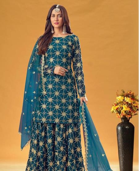 Picture of Elegant Blue Straight Cut Salwar Kameez