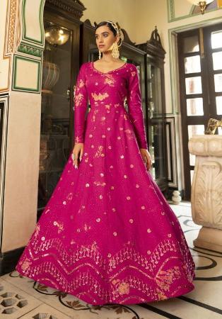 Picture of Fine Watrmlon Pink Party Wear Gown