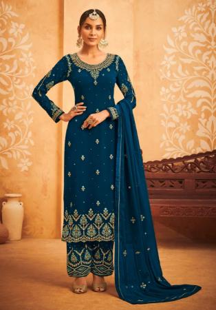 Picture of Elegant Blue Straight Cut Salwar Kameez