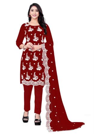 Picture of Well Formed Burgundy Straight Cut Salwar Kameez