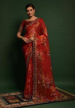 Picture of Pretty Red Georgette Saree