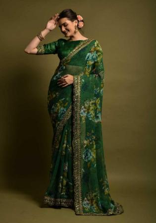 Picture of Excellent Georgette Forest Green Saree