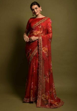 Picture of Marvelous Georgette Red Saree