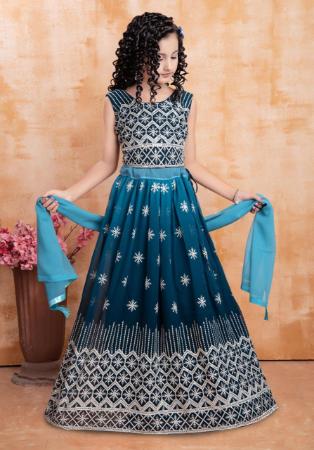 Picture of Enticing Georgette Turquoise Kids Lehenga Choli