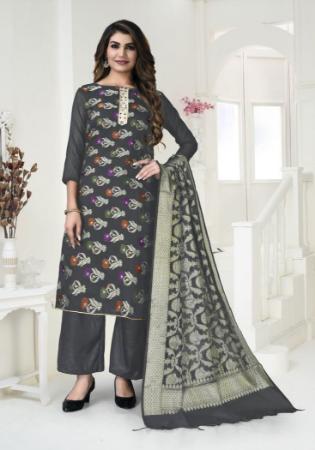 Picture of Well Formed Silk Grey Straight Cut Salwar Kameez