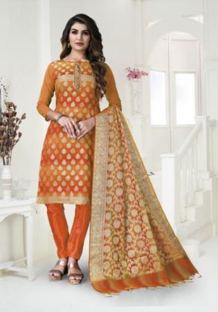 Picture of Marvelous Silk Orange Straight Cut Salwar Kameez