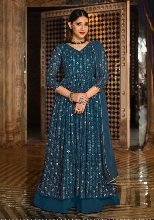 Picture of Appealing Georgette Teal Anarkali Salwar Kameez