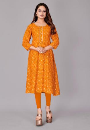 Picture of Fascinating Rayon Orange Kurtis & Tunic