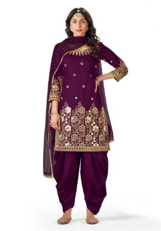 Picture of Fascinating Silk Egg Plant Straight Cut Salwar Kameez