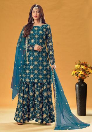 Picture of Enticing Georgette Teal Straight Cut Salwar Kameez