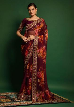 Picture of Alluring Georgette Burgundy Saree