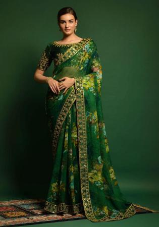 Picture of Charming Georgette Moss Green Saree