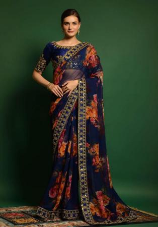 Picture of Classy Georgette Blue Saree