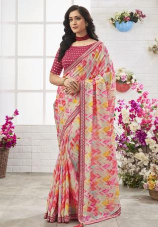 Picture of Excellent Chiffon Hot Pink Saree