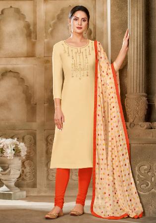 Picture of Magnificent Cotton Cream Straight Cut Salwar Kameez