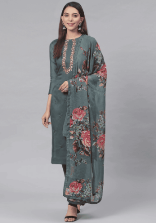 Picture of Cotton Grey & Dark Grey Straight Cut Salwar Kameez