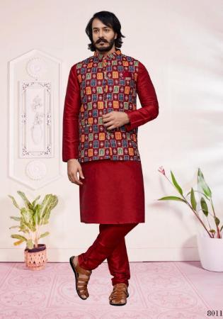 Picture of Sightly Coral Red & Burgundy Kurtas