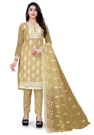 Picture of Excellent Soft Beige Straight Cut Salwar Kameez