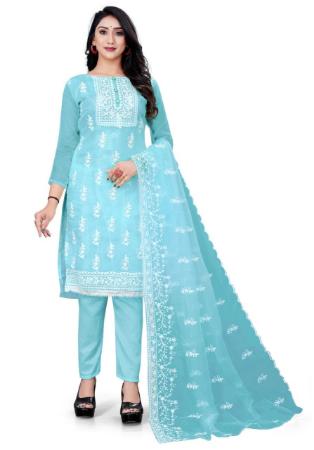 Picture of Resplendent Sky Blue Straight Cut Salwar Kameez