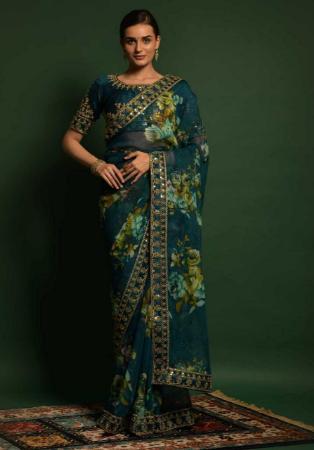 Picture of Splendid Peacock Blue Georgette Saree