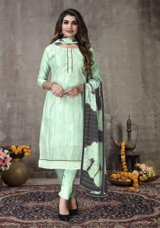 Picture of Good Looking Cotton Sage Green Straight Cut Salwar Kameez