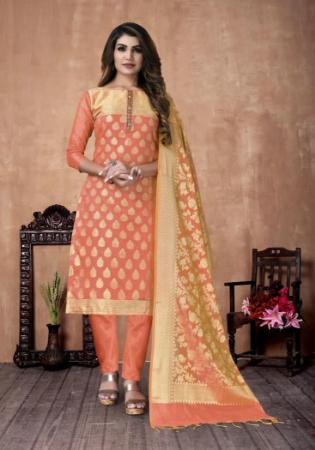 Picture of Shapely Silk Nectarine Straight Cut Salwar Kameez