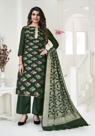 Picture of Statuesque Silk Bottle Green Straight Cut Salwar Kameez