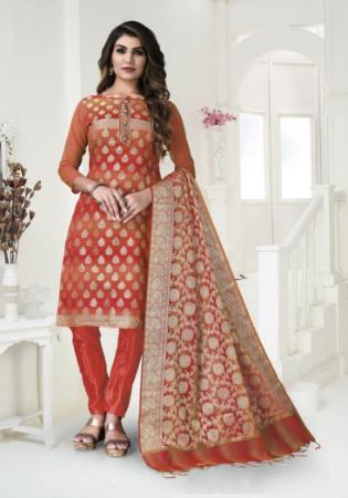 Picture of Silk Terracota Red Straight Cut Salwar Kameez