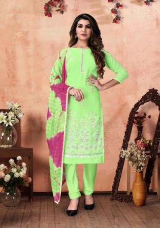 Picture of Cotton Lemon Green Straight Cut Salwar Kameez