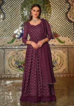 Picture of Elegant Georgette Plum Anarkali Salwar Kameez