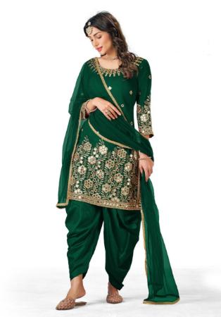 Picture of Statuesque Silk Bottle Green Straight Cut Salwar Kameez