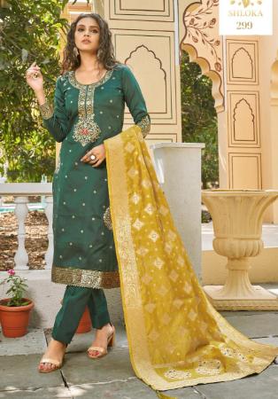 Picture of Synthetic Moss Green Straight Cut Salwar Kameez