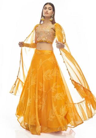 Picture of Pleasing Georgette Neon Lime & Mustard Lehenga Choli