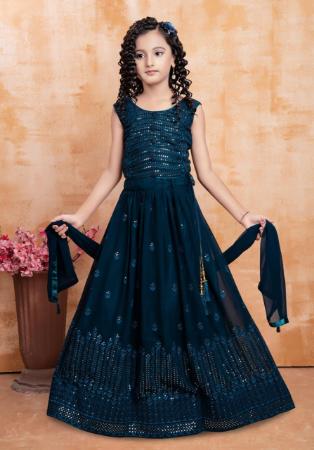 Picture of Ravishing Georgette Peacock Blue Kids Lehenga Choli