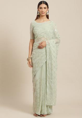 Picture of Shapely Georgette Sage Green Saree