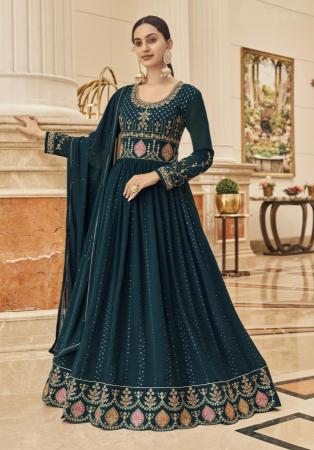 Picture of Georgette Prussian Blue Anarkali Salwar Kameez