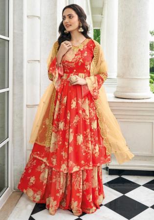 Picture of Georgette Chili Pepper Straight Cut Salwar Kameez