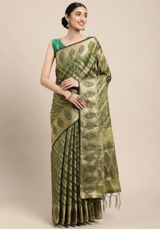 Picture of Ideal Organza Dark Olive Green Saree