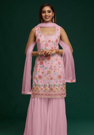 Picture of Lovely Georgette Pink Straight Cut Salwar Kameez