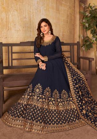 Picture of Georgette Dark Slate Blue Anarkali Salwar Kameez