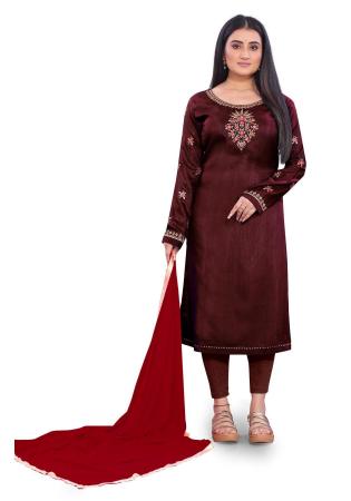 Picture of Ravishing Silk Brown Straight Cut Salwar Kameez