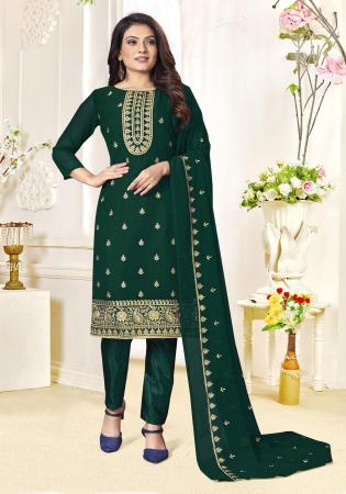 Picture of Georgette Dark Olive Green Straight Cut Salwar Kameez