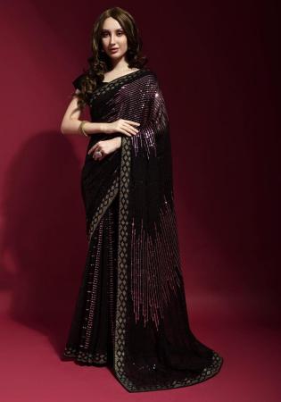 Picture of Delightful Georgette Black Saree