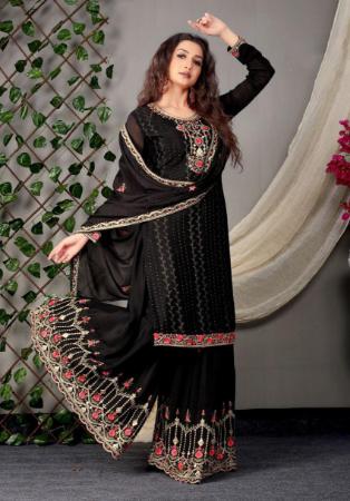 Picture of Ideal Chiffon Black Straight Cut Salwar Kameez