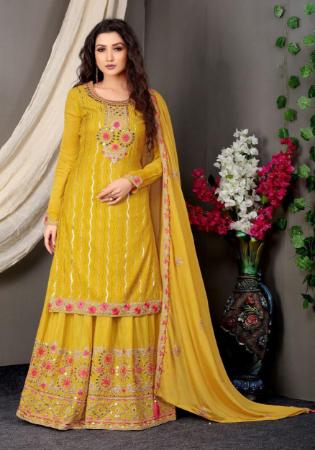 Picture of Chiffon Dark Golden Rod Straight Cut Salwar Kameez